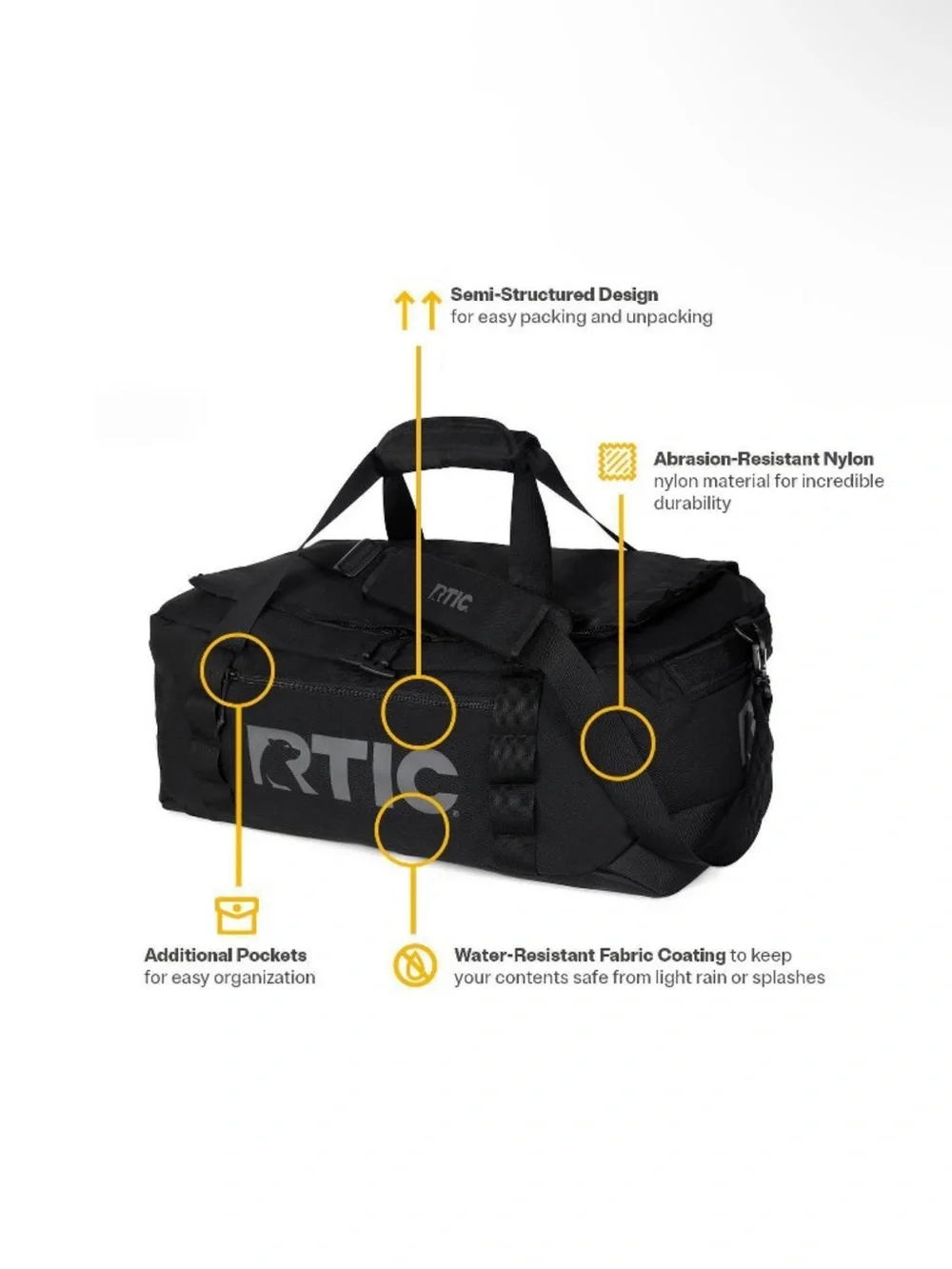 RTIC Outdoors Road Trip Medium 45L Collapsible Duffle Bag - Black